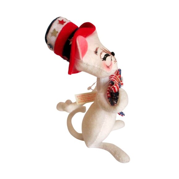 Vintage Annalee Patriotic Mouse Plush Doll 7" 2005 Uncle Sam Hat & Bow Red White - Picture 3 of 9